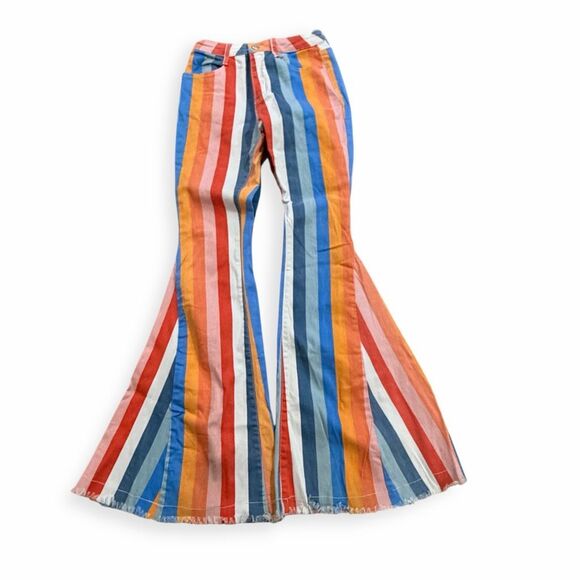 SAINTS & HEARTS Women’s Multicolor Striped Bell Bottom Pants Size Small - Picture 2 of 6
